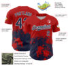 Custom Red Navy-White Abstract Splatter Grunge Authentic Baseball Jersey