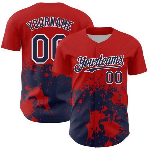 3DPattern13143 Custom Red Navy-White Abstract Splatter Grunge Authentic Baseball Jersey