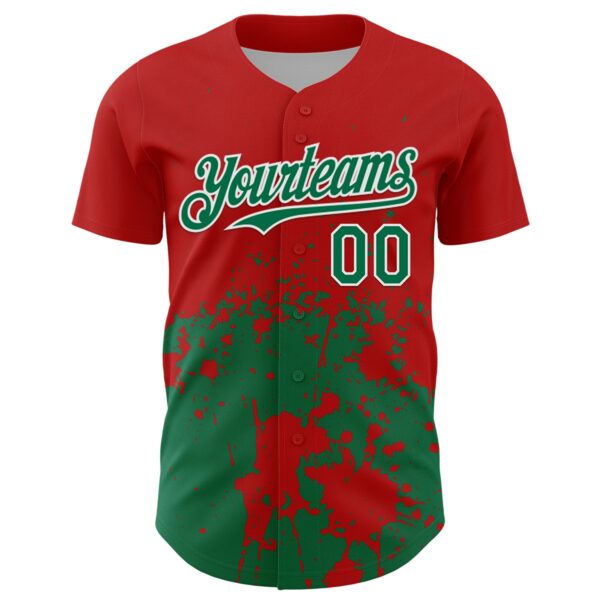 Custom Red Kelly Green-White Abstract Splatter Grunge Authentic Baseball Jersey