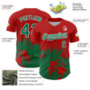 Custom Red Kelly Green-White Abstract Splatter Grunge Authentic Baseball Jersey