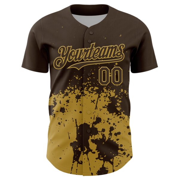 Custom Brown Old Gold Abstract Splatter Grunge Authentic Baseball Jersey