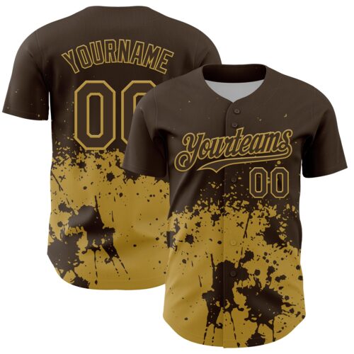 Custom Brown Old Gold Abstract Splatter Grunge Authentic Baseball Jersey