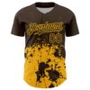Custom Brown Yellow Abstract Splatter Grunge Authentic Baseball Jersey