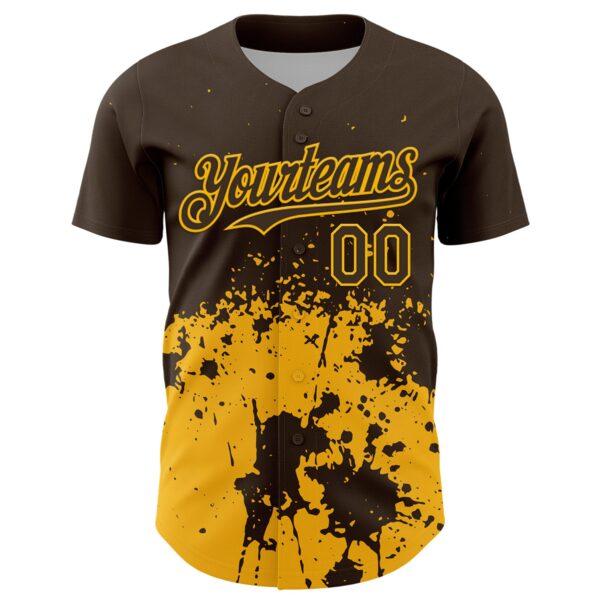 Custom Brown Yellow Abstract Splatter Grunge Authentic Baseball Jersey