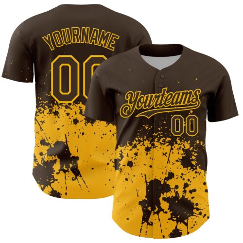 Custom Brown Yellow Abstract Splatter Grunge Authentic Baseball Jersey