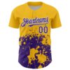 Custom Gold Purple-White Abstract Splatter Grunge Authentic Baseball Jersey