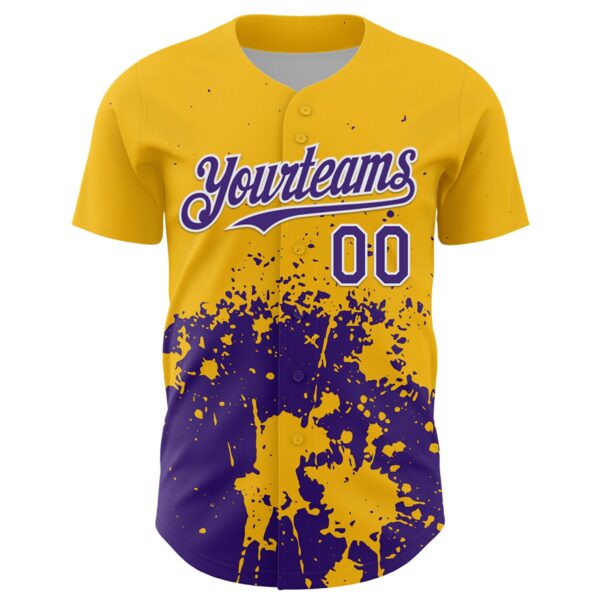 Custom Gold Purple-White Abstract Splatter Grunge Authentic Baseball Jersey