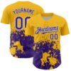 Custom Gold Purple-White Abstract Splatter Grunge Authentic Baseball Jersey