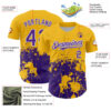 Custom Gold Purple-White Abstract Splatter Grunge Authentic Baseball Jersey