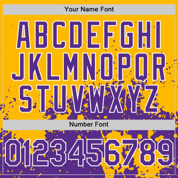 Custom Gold Purple-White Abstract Splatter Grunge Authentic Baseball Jersey