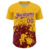 Custom Gold Crimson-White Abstract Splatter Grunge Authentic Baseball Jersey