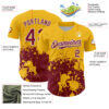 Custom Gold Crimson-White Abstract Splatter Grunge Authentic Baseball Jersey