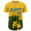 Custom Gold Green-White Abstract Splatter Grunge Authentic Baseball Jersey