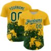 Custom Gold Green-White Abstract Splatter Grunge Authentic Baseball Jersey