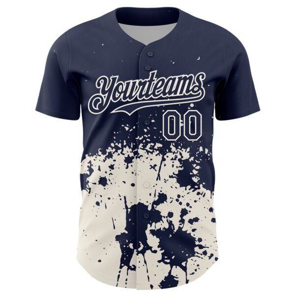 Custom Navy Cream Abstract Splatter Grunge Authentic Baseball Jersey
