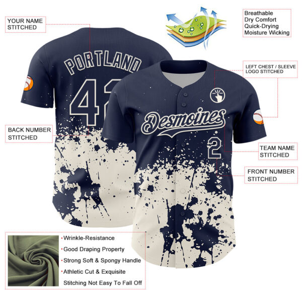 Custom Navy Cream Abstract Splatter Grunge Authentic Baseball Jersey