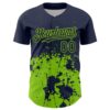 Custom Navy Neon Green Abstract Splatter Grunge Authentic Baseball Jersey