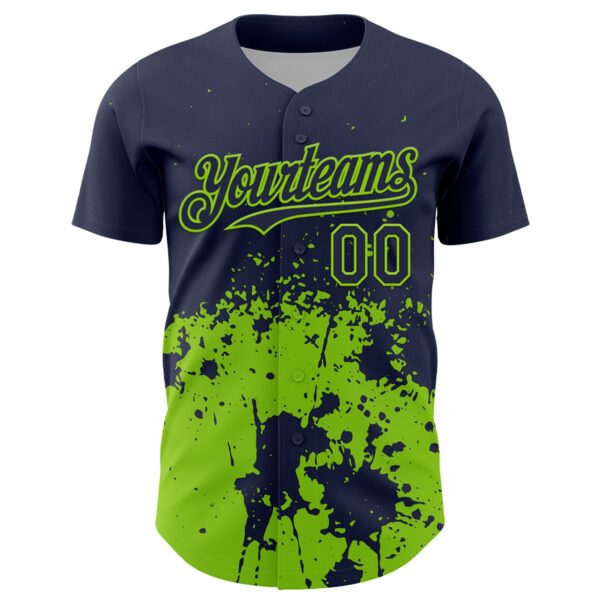 Custom Navy Neon Green Abstract Splatter Grunge Authentic Baseball Jersey