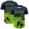 Custom Navy Neon Green Abstract Splatter Grunge Authentic Baseball Jersey