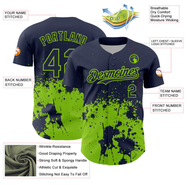 Custom Navy Neon Green Abstract Splatter Grunge Authentic Baseball Jersey