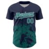 Custom Navy Teal-White Abstract Splatter Grunge Authentic Baseball Jersey