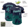 Custom Navy Teal-White Abstract Splatter Grunge Authentic Baseball Jersey