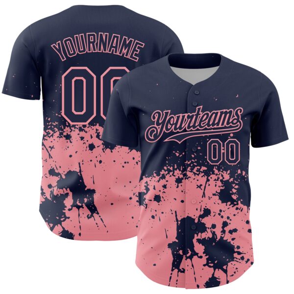 Custom Navy Medium Pink Abstract Splatter Grunge Authentic Baseball Jersey