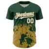 Custom Green White-Old Gold Abstract Splatter Grunge Authentic Baseball Jersey