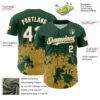 Custom Green White-Old Gold Abstract Splatter Grunge Authentic Baseball Jersey