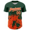 Custom Green Orange-White Abstract Splatter Grunge Authentic Baseball Jersey