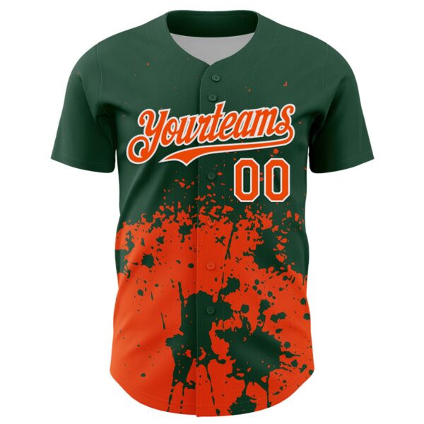 Custom Green Orange-White Abstract Splatter Grunge Authentic Baseball Jersey