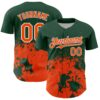Custom Green Orange-White Abstract Splatter Grunge Authentic Baseball Jersey