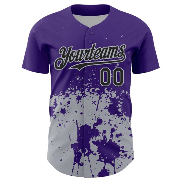 Custom Purple Black-Gray Abstract Splatter Grunge Authentic Baseball Jersey