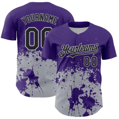 3DPattern13160 Custom Purple Black-Gray Abstract Splatter Grunge Authentic Baseball Jersey