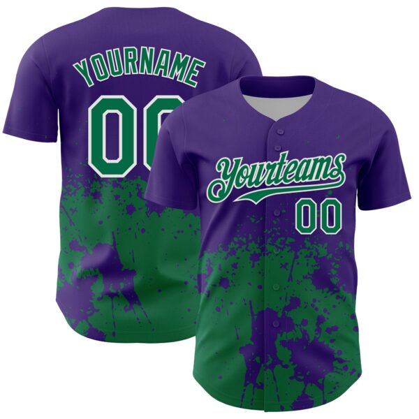 Custom Purple Kelly Green-White Abstract Splatter Grunge Authentic Baseball Jersey