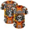 Custom Orange Black-White Sugar Skull Day of the Dead Mexican Folk Art Authentic Baseball Jersey