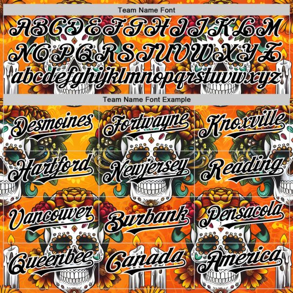 Custom Orange Black-White Sugar Skull Day of the Dead Mexican Folk Art Authentic Baseball Jersey
