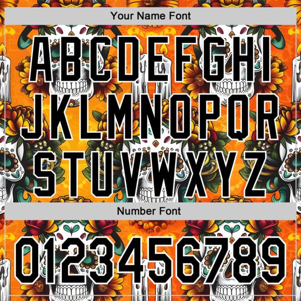 Custom Orange Black-White Sugar Skull Day of the Dead Mexican Folk Art Authentic Baseball Jersey