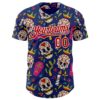 Custom US Navy Blue Red-White Sugar Skull Day of the Dead Mexican Folk Art Authentic Baseball Jersey