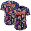 Custom US Navy Blue Red-White Sugar Skull Day of the Dead Mexican Folk Art Authentic Baseball Jersey