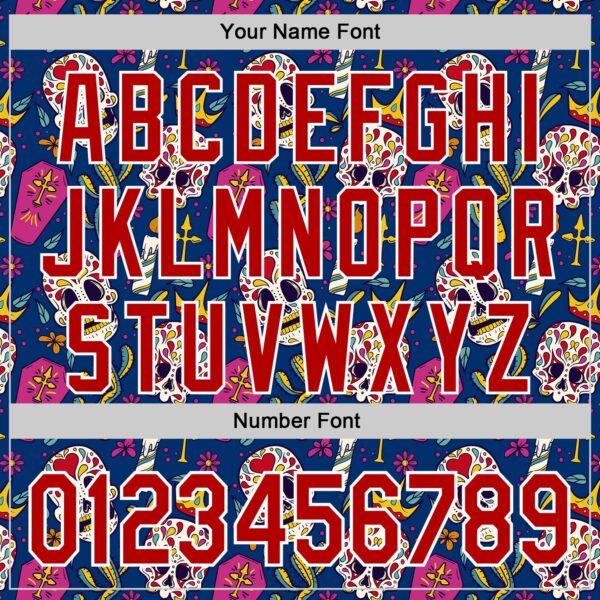 Custom US Navy Blue Red-White Sugar Skull Day of the Dead Mexican Folk Art Authentic Baseball Jersey