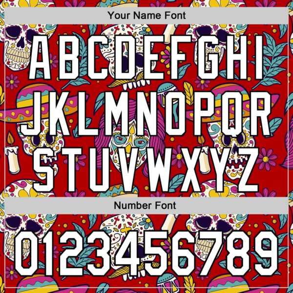 Custom Red White-Black Sugar Skull Day of the Dead Mexican Folk Art Authentic Baseball Jersey