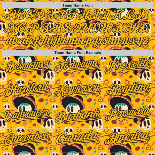 Custom Gold Navy Sugar Skull Day of the Dead Mexican Folk Art Authentic Baseball Jersey