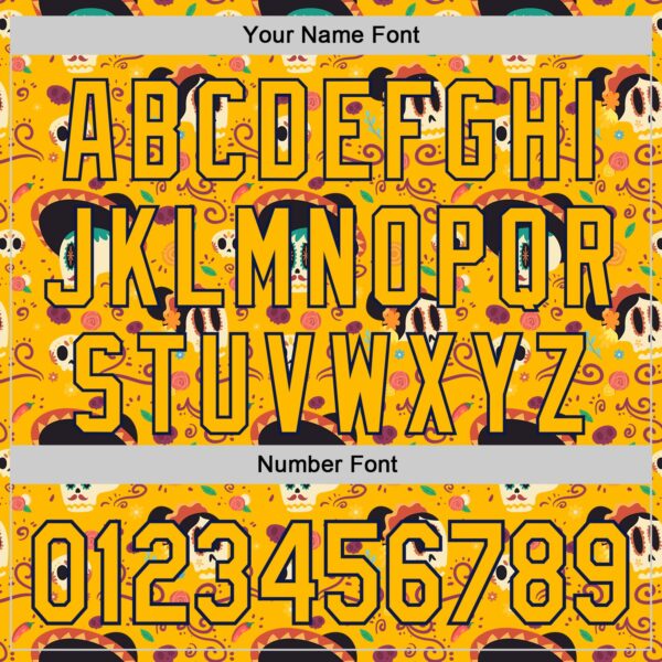 Custom Gold Navy Sugar Skull Day of the Dead Mexican Folk Art Authentic Baseball Jersey