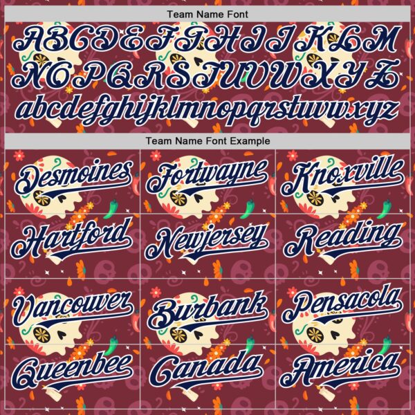 Custom Burgundy Navy-White Sugar Skull Day of the Dead Mexican Folk Art Authentic Baseball Jersey