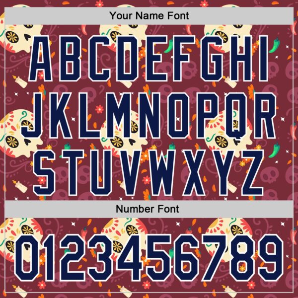 Custom Burgundy Navy-White Sugar Skull Day of the Dead Mexican Folk Art Authentic Baseball Jersey