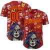 Custom Red Gold Sugar Skull Day of the Dead Mexican Folk Art Authentic Baseball Jersey
