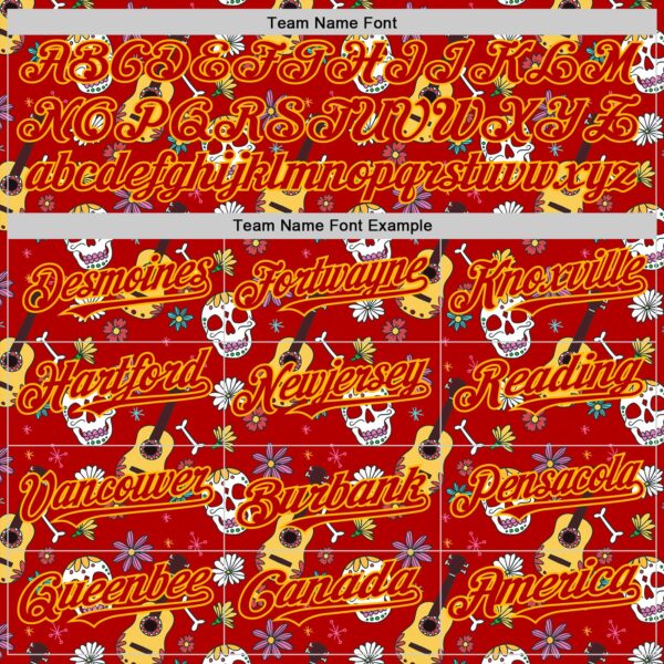 Custom Red Gold Sugar Skull Day of the Dead Mexican Folk Art Authentic Baseball Jersey