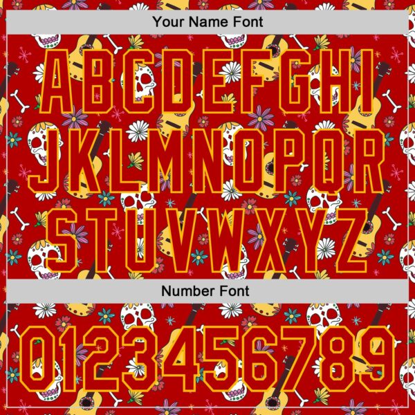 Custom Red Gold Sugar Skull Day of the Dead Mexican Folk Art Authentic Baseball Jersey