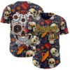 Custom Navy Gold Sugar Skull Day of the Dead Mexican Folk Art Authentic Baseball Jersey